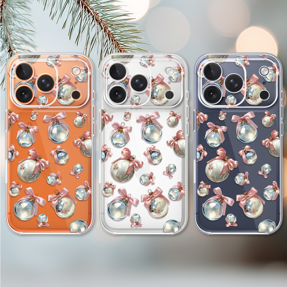 Etui do iPhone 17 Pro Max, Przytulne święta, Pastelowe bombki, przeźroczyste2