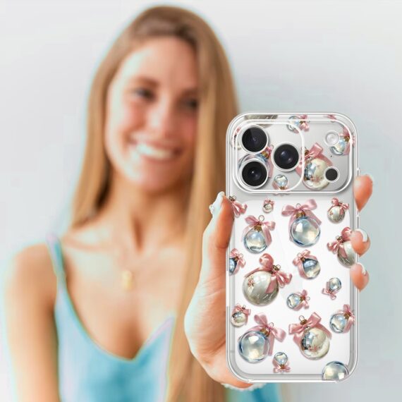 Etui do iPhone 17 Pro Max, Przytulne święta, Pastelowe bombki, przeźroczyste4