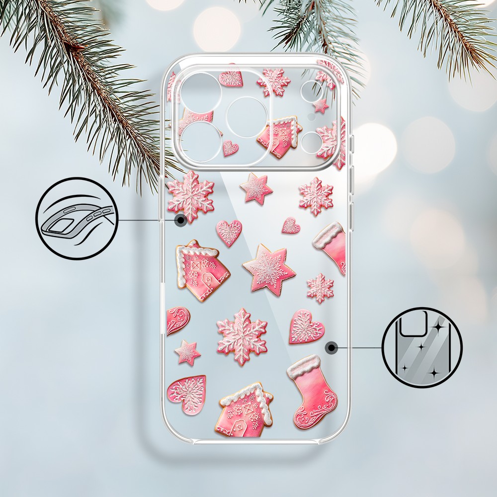 Etui do iPhone 17 Pro Max, Przytulne święta, Różowe pierniczki, przeźroczyste2