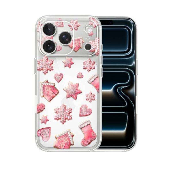Etui do iPhone 17 Pro Max, Przytulne święta, Różowe pierniczki, przeźroczyste
