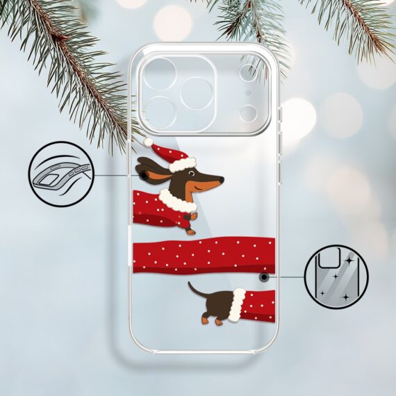 Etui do iPhone 17 Pro Max, Przytulne święta, Świąteczny jamnik, przeźroczyste1