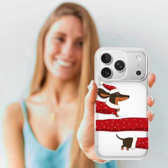 Etui do iPhone 17 Pro Max, Przytulne święta, Świąteczny jamnik, przeźroczyste4