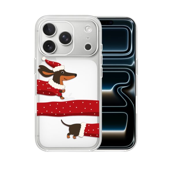 Etui do iPhone 17 Pro, Przytulne święta, Świąteczny jamnik, przeźroczyste