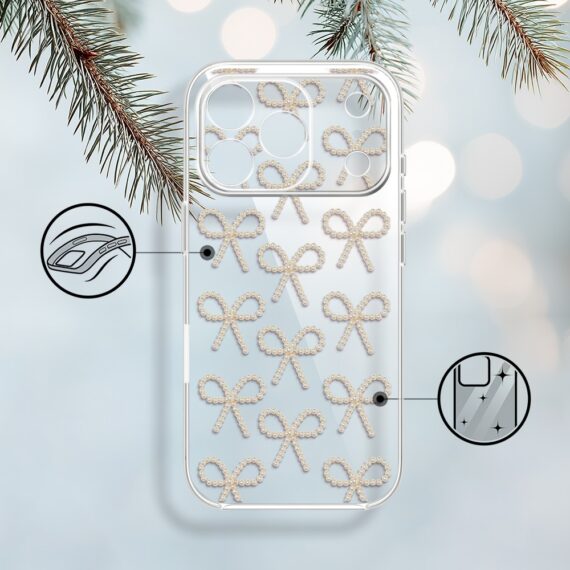 Etui do iPhone 17 Pro Max, Przytulne święta, Złote kokardki, przeźroczyste pops1