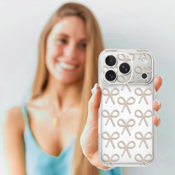 Etui do iPhone 17 Pro Max, Przytulne święta, Złote kokardki, przeźroczyste pops4