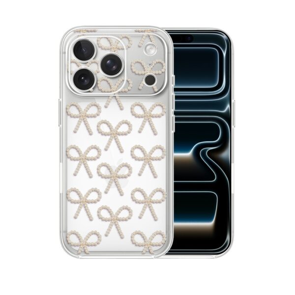 Etui do iPhone 17 Pro, Przytulne święta, Złote kokardki, przeźroczyste