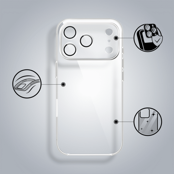 Etui do iPhone 17 Pro Max Slim Protect Full Cover z osłoną kamery i obiektywów 9H, przeźroczyste (5)