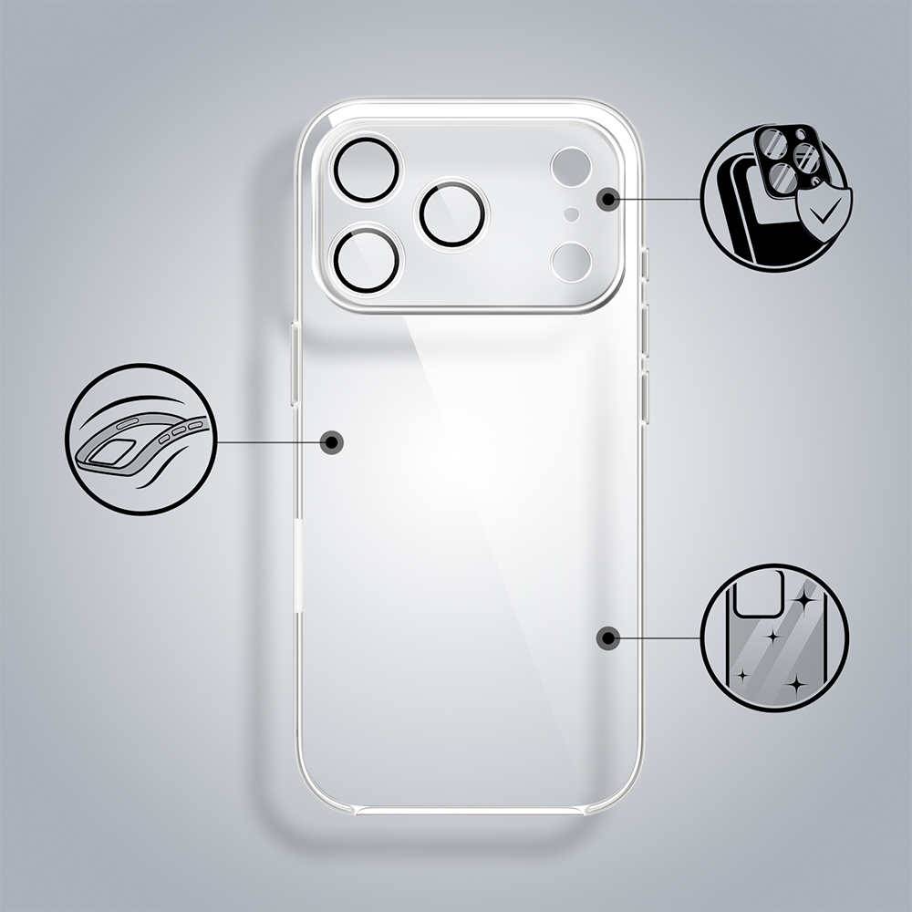 Etui do iPhone 17 Pro Max Slim Protect Full Cover z osłoną kamery i obiektywów 9H, przeźroczyste (5)