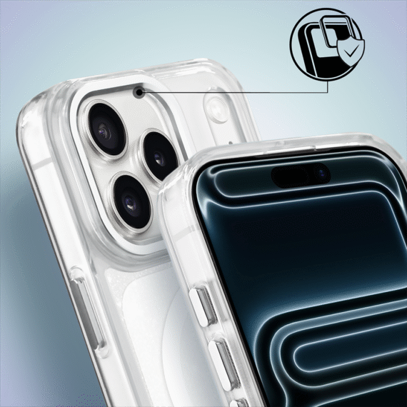 Etui do iPhone 17 Pro Max Super Hybrid Sparkle z MagSafe, błyszczący, twardy brokatowy tył, metalowe ozdoby, przeźroczyste (2)