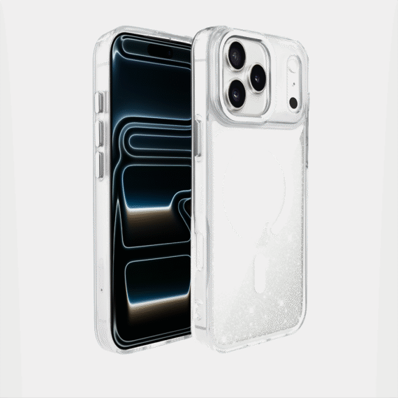 Etui do iPhone 17 Pro Max Super Hybrid Sparkle z MagSafe, błyszczący, twardy brokatowy tył, metalowe ozdoby, przeźroczyste (5)