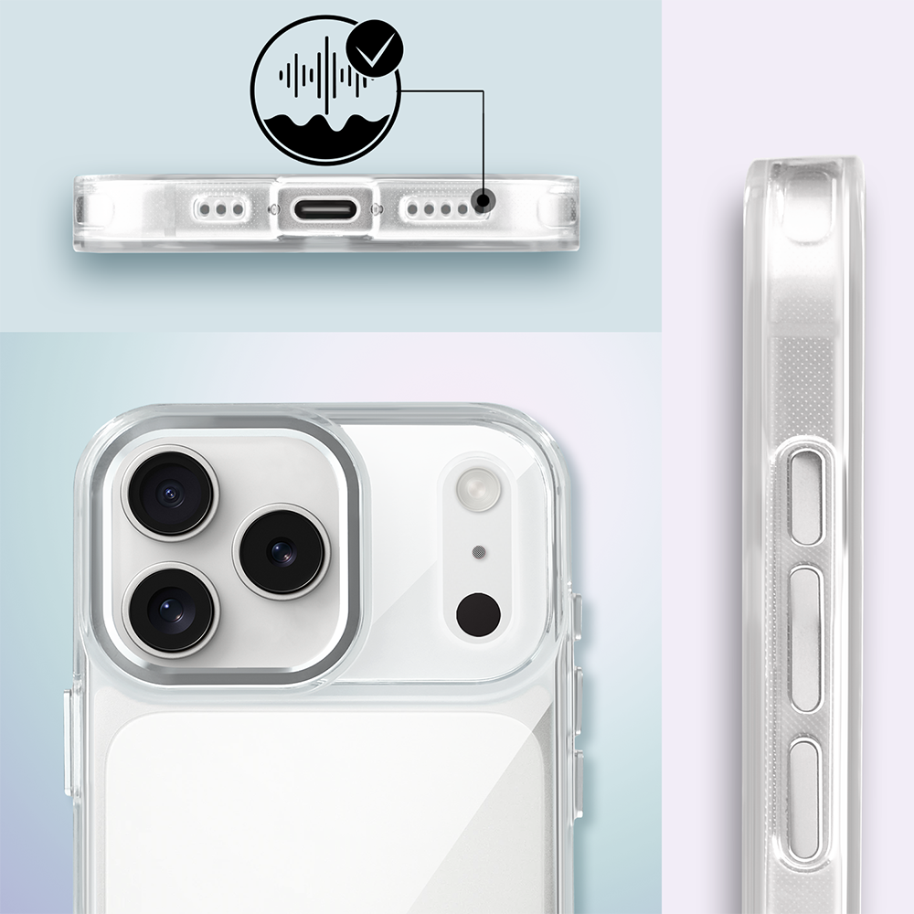 Etui do iPhone 17 Pro Max Super Hybrid, twardy tył, metalowe ozdoby, przeźroczyste (3)