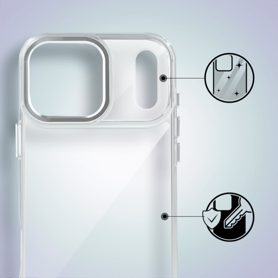 Etui do iPhone 17 Pro Max Super Hybrid, twardy tył, metalowe ozdoby, przeźroczyste (6)