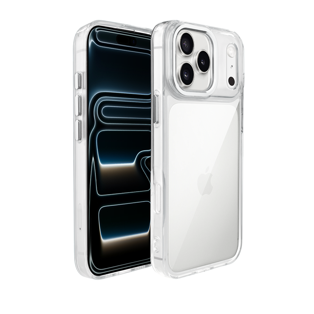 Etui do iPhone 17 Pro Max Super Hybrid, twardy tył, metalowe ozdoby, przeźroczyste
