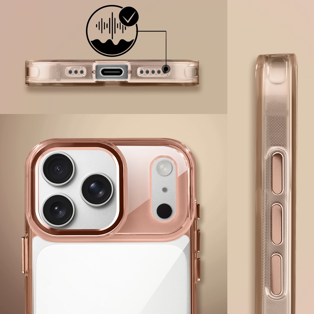 Etui do iPhone 17 Pro Max Super Hybrid, twardy tył, metalowe ozdoby, tytan pustynny (3)