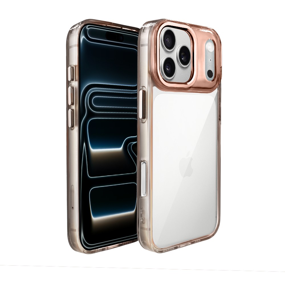 Etui do iPhone 17 Pro Max Super Hybrid, twardy tył, metalowe ozdoby, tytan pustynny