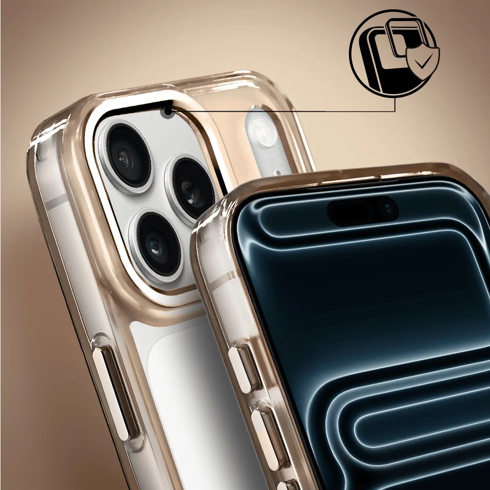 Etui do iPhone 17 Pro Max Super Hybrid, twardy tył, metalowe ozdoby, tytan pustynny - nowe (1)