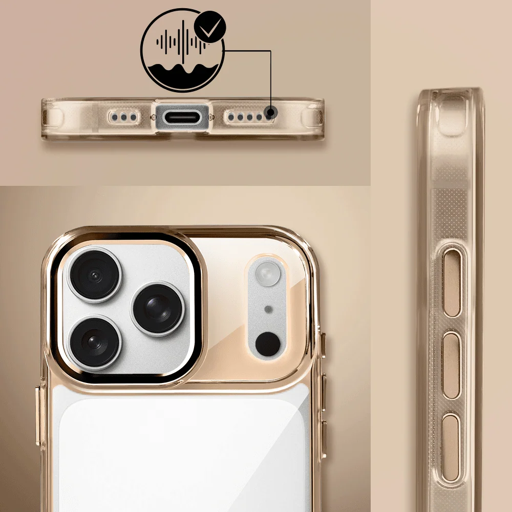 Etui do iPhone 17 Pro Max Super Hybrid, twardy tył, metalowe ozdoby, tytan pustynny - nowe (2)