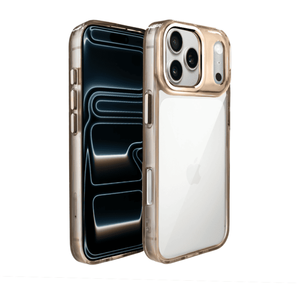 Etui do iPhone 17 Pro Max Super Hybrid, twardy tył, metalowe ozdoby, tytan pustynny