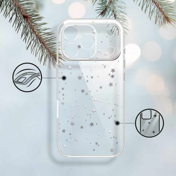 Etui do iPhone 17 Pro Max, Zimowa Magia, Złote gwiazdki, przeźroczyste1