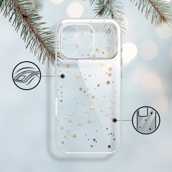 Etui do iPhone 17 Pro Max, Zimowa Magia, Złote gwiazdki, przeźroczyste1