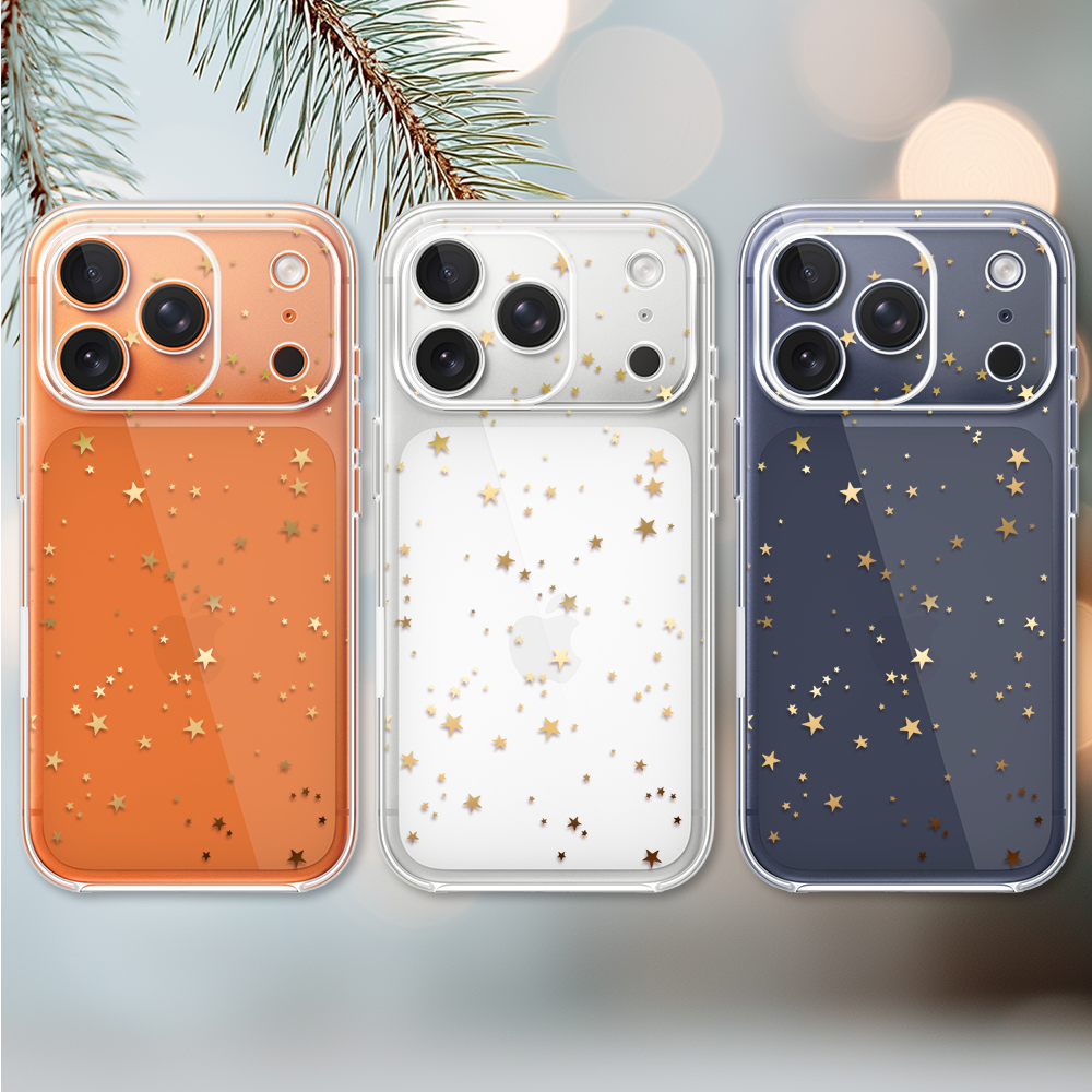 Etui do iPhone 17 Pro Max, Zimowa Magia, Złote gwiazdki, przeźroczyste2