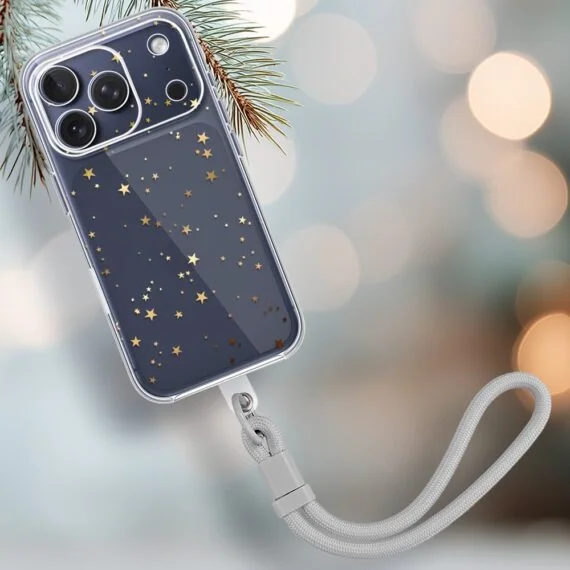Etui do iPhone 17 Pro Max, Zimowa Magia, Złote gwiazdki, przeźroczyste3