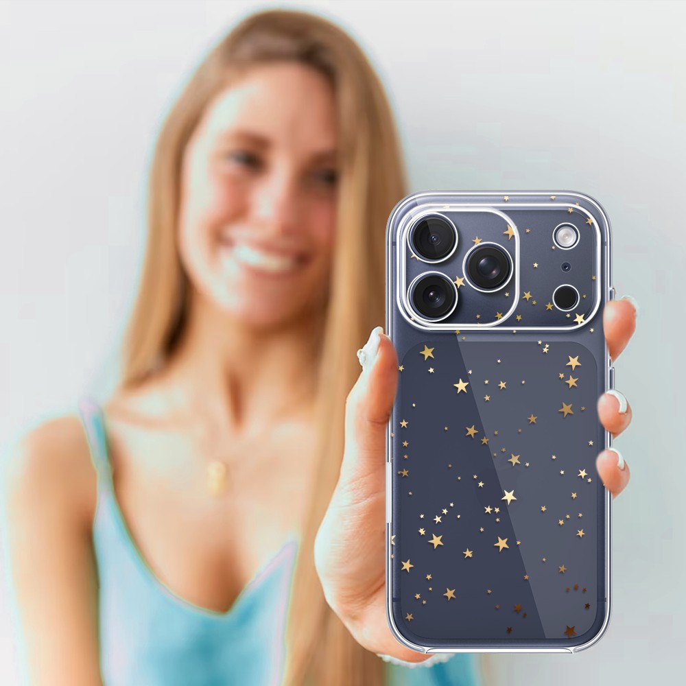 Etui do iPhone 17 Pro Max, Zimowa Magia, Złote gwiazdki, przeźroczyste4