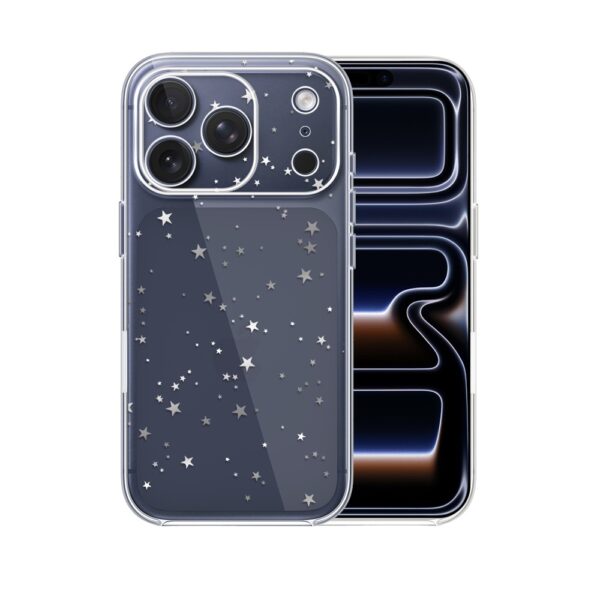 Etui do iPhone 17 Pro, srebrne gwiazdki, przeźroczyste