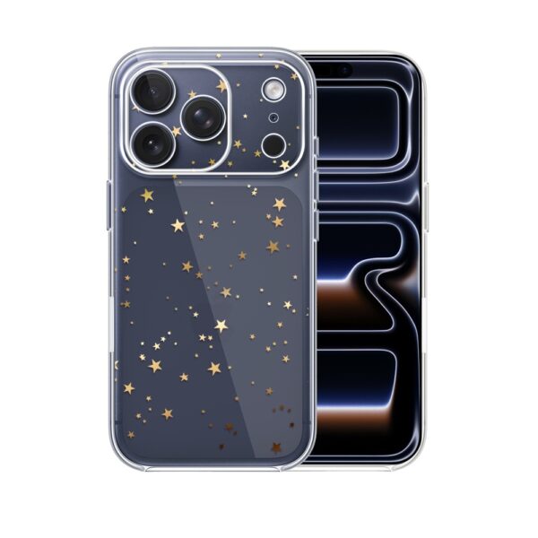 Etui do iPhone 17 Pro Max, złote gwiazdki, przeźroczyste