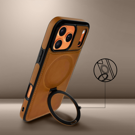 Etui do iPhone 17 Pro Slim Leather MagSafe Stand z podstawką, brązowe (1)