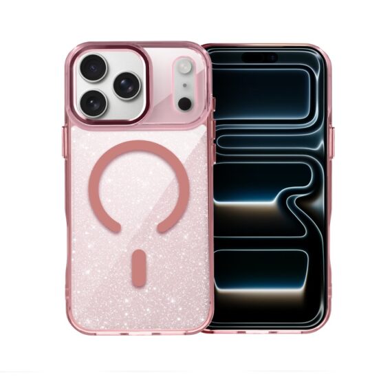 Etui do iPhone 17 Pro Super Hybrid Sparkle z MagSafe, błyszczący, twardy brokatowy tył, metalowe ozdoby, różowe (5)