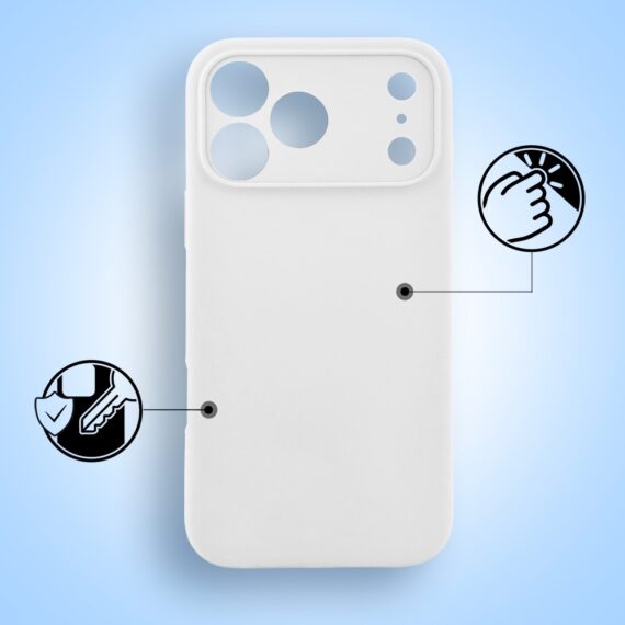 Etui do iPhone 17 Pro silikonowe z mikrofibrą soft touch z osłoną na aparat, białe alabastrowe (8)
