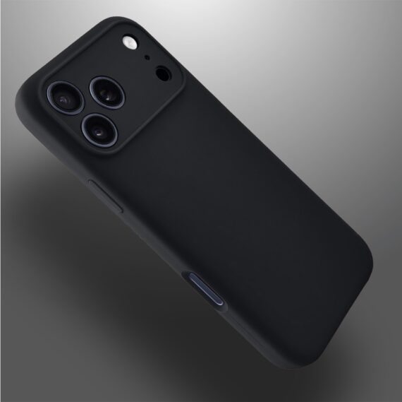 Etui do iPhone 17 Pro silikonowe z mikrofibrą soft touch z osłoną na aparat, czarne (1)