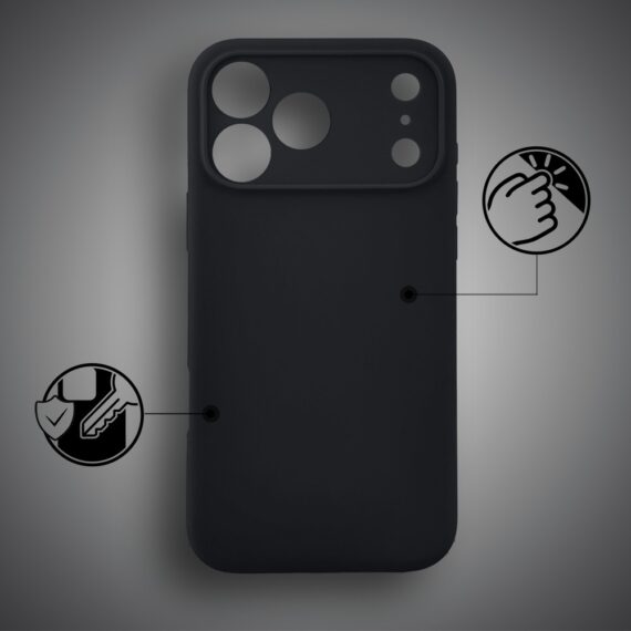 Etui do iPhone 17 Pro silikonowe z mikrofibrą soft touch z osłoną na aparat, czarne (8)
