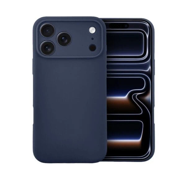 Etui do iPhone 17 Pro Max silikonowe z mikrofibrą soft touch z osłoną na aparat, granatowe