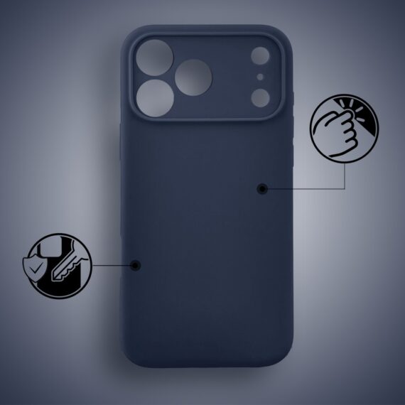 Etui do iPhone 17 Pro silikonowe z mikrofibrą soft touch z osłoną na aparat, granatowe (8)