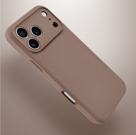Etui do iPhone 17 Pro silikonowe z mikrofibrą soft touch z osłoną na aparat, kawowe (1)