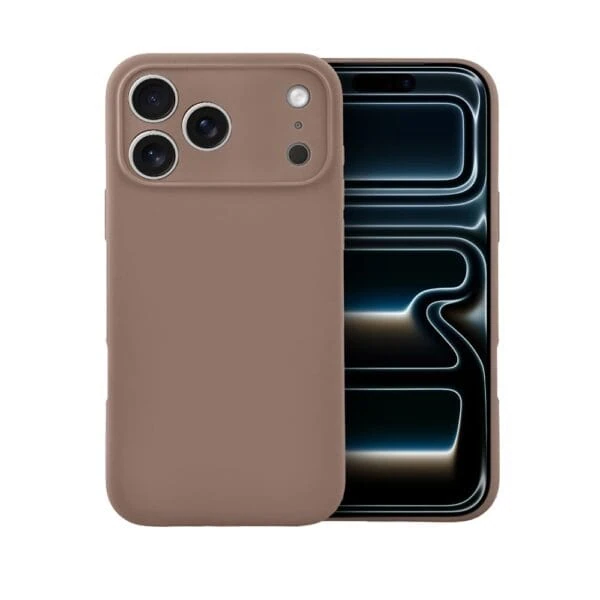 Etui do iPhone 17 Pro Max silikonowe z mikrofibrą soft touch z osłoną na aparat, kawowe