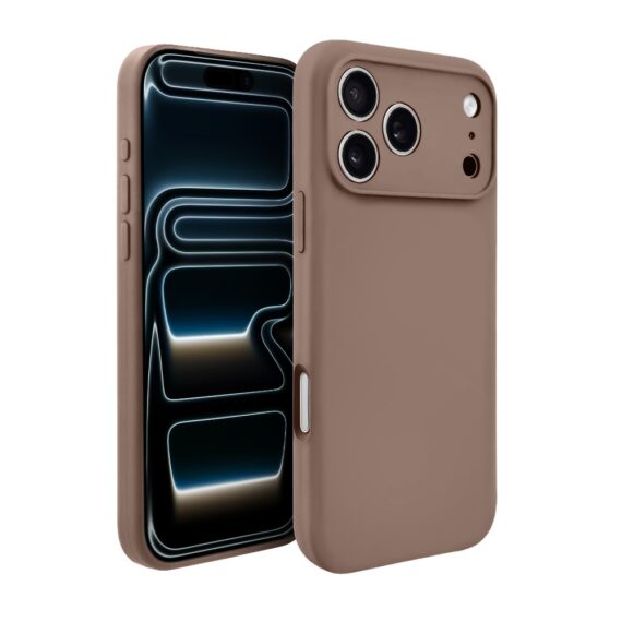 Etui do iPhone 17 Pro silikonowe z mikrofibrą soft touch z osłoną na aparat, kawowe (7)