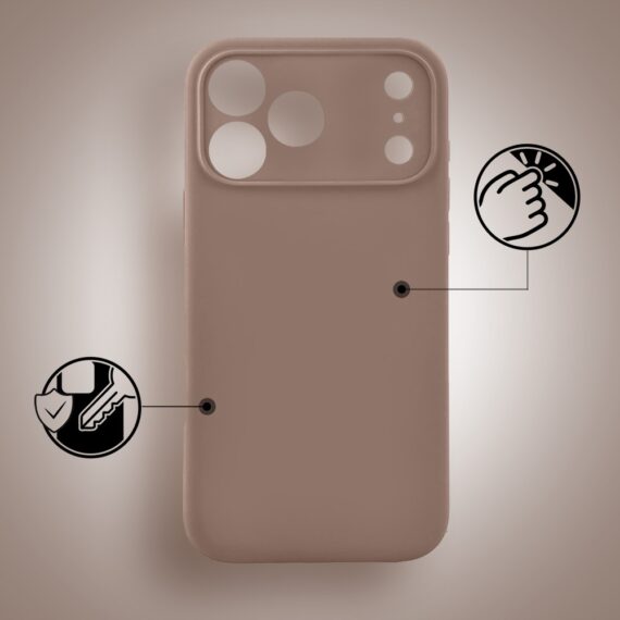 Etui do iPhone 17 Pro silikonowe z mikrofibrą soft touch z osłoną na aparat, kawowe (8)