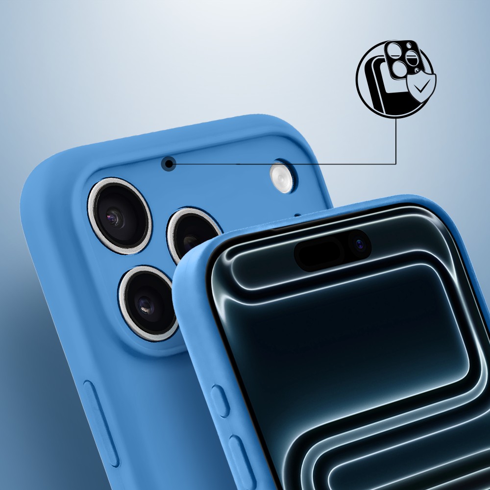 Etui do iPhone 17 Pro silikonowe z mikrofibrą soft touch z osłoną na aparat, niebieskie (1)