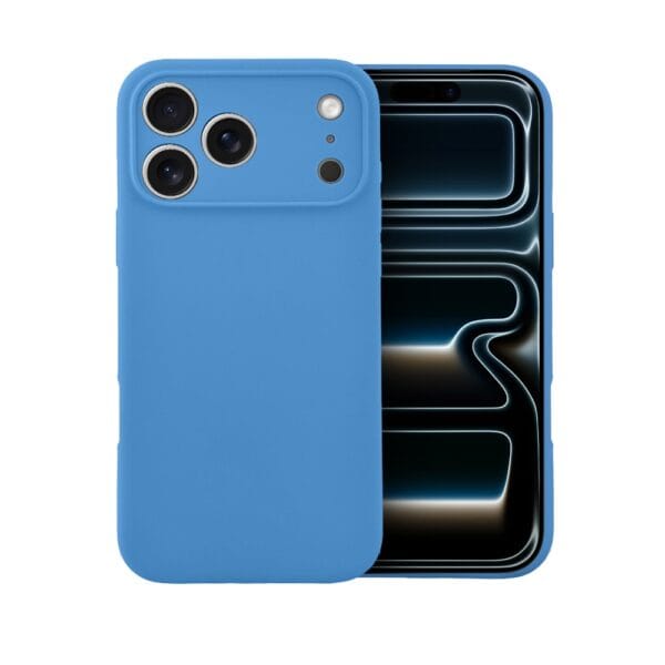 Etui do iPhone 17 Pro Max silikonowe z mikrofibrą soft touch z osłoną na aparat, niebieskie