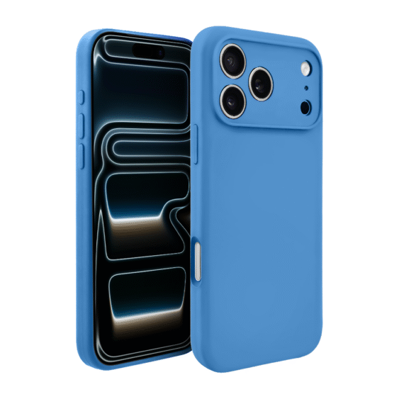 Etui do iPhone 17 Pro silikonowe z mikrofibrą soft touch z osłoną na aparat, niebieskie (6)