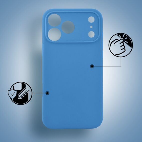 Etui do iPhone 17 Pro silikonowe z mikrofibrą soft touch z osłoną na aparat, niebieskie (7)