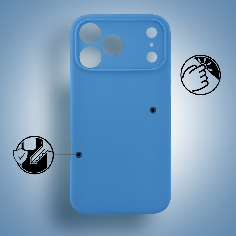 Etui do iPhone 17 Pro silikonowe z mikrofibrą soft touch z osłoną na aparat, niebieskie (7)