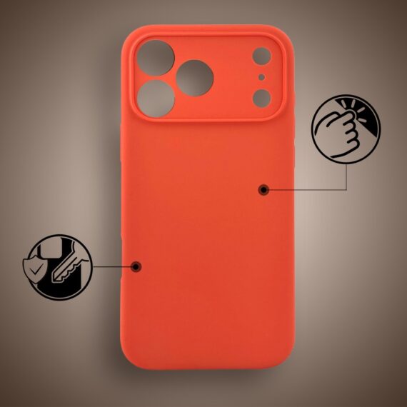 Etui do iPhone 17 Pro silikonowe z mikrofibrą soft touch z osłoną na aparat, pomarańczowe (1)
