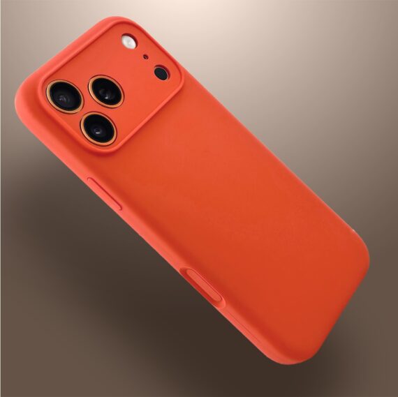 Etui do iPhone 17 Pro silikonowe z mikrofibrą soft touch z osłoną na aparat, pomarańczowe (2)