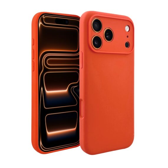 Etui do iPhone 17 Pro silikonowe z mikrofibrą soft touch z osłoną na aparat, pomarańczowe (8)