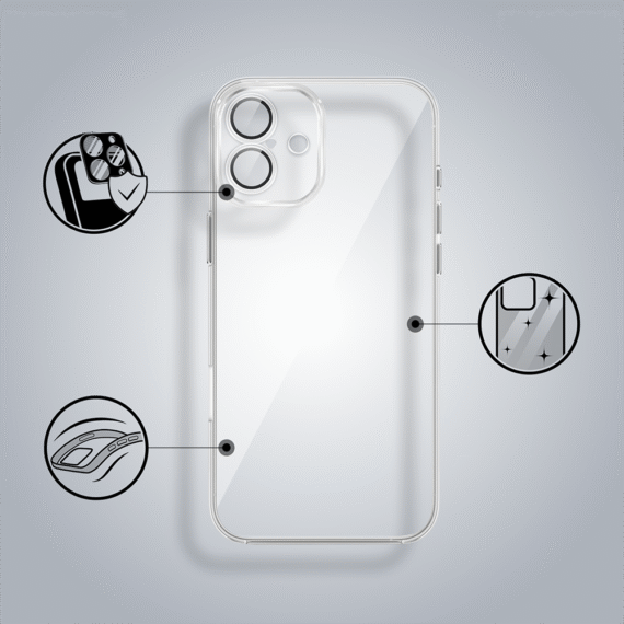 Etui do iPhone 17 Slim Protect Full Cover z osłoną kamery i obiektywów 9H, przeźroczyste (2)