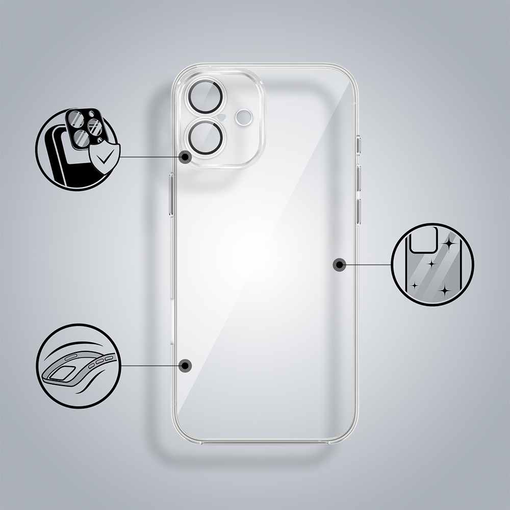 Etui do iPhone 17 Slim Protect Full Cover z osłoną kamery i obiektywów 9H, przeźroczyste (2)